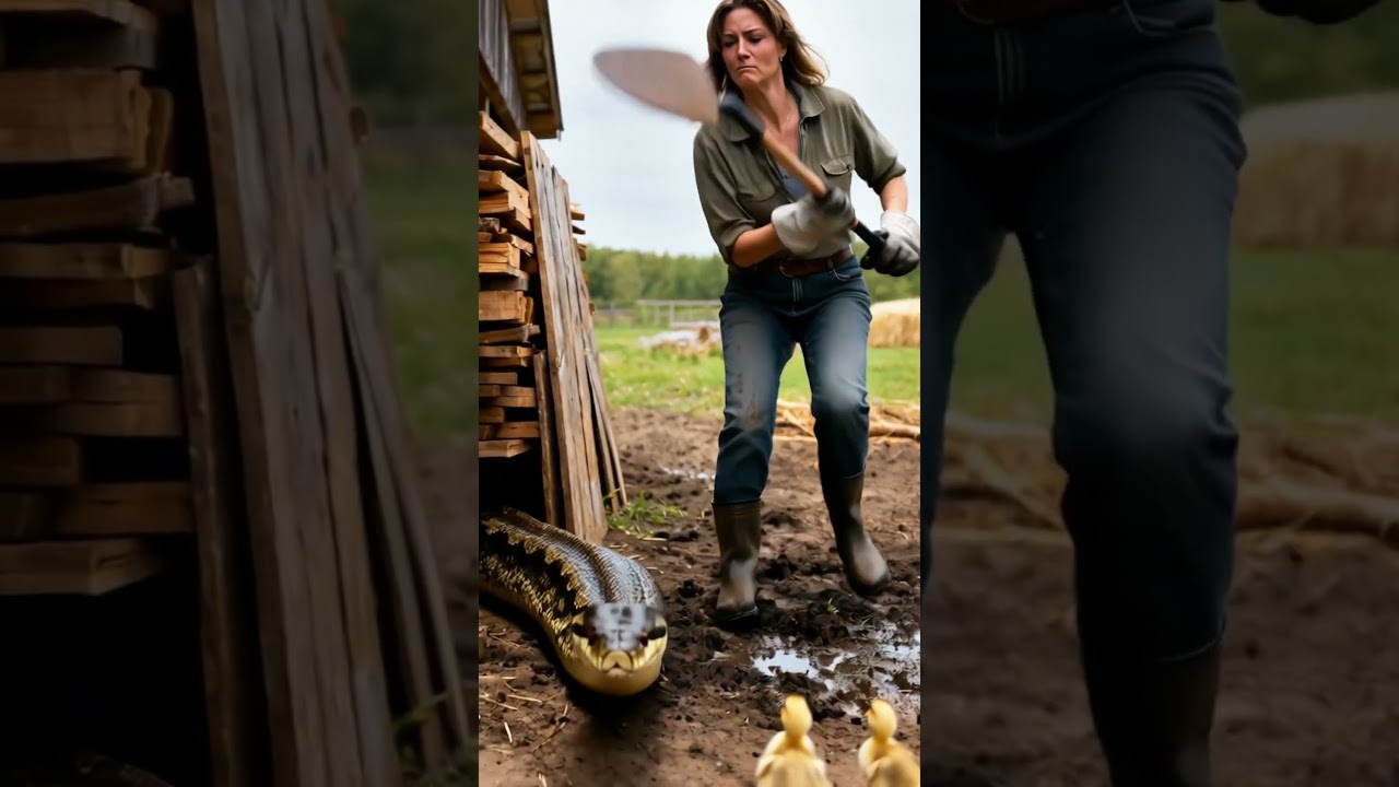 Farm Emergency! The Moment of Fighting a Snake to Protect Ducklings 