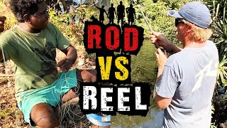Handline vs Fishing Rod in a Crocodile Infested River!