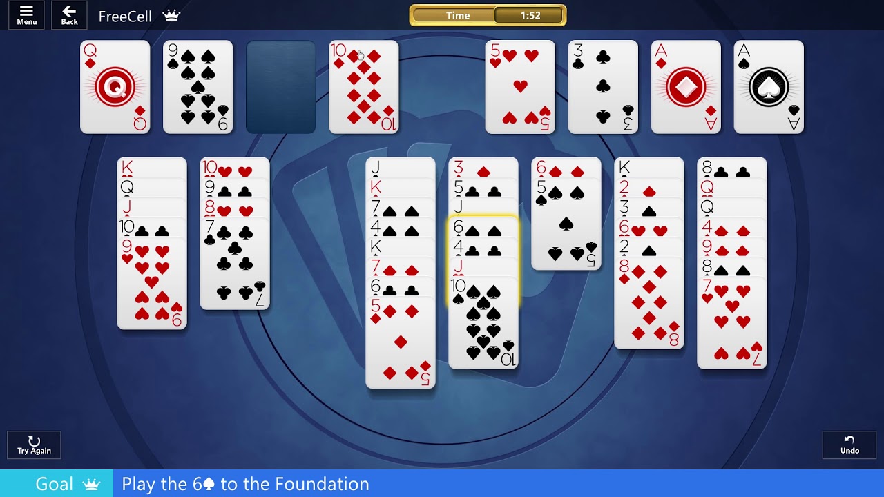 ᐈ 1 March 2020 - FREECELL SOLITAIRE - Microsoft Solitaire Collection (6 Spades to the foundation)