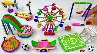 DIY How To Make Polymer Clay Miniature Playground Set with Ferris Wheel, Slide, See saw, Sacooty