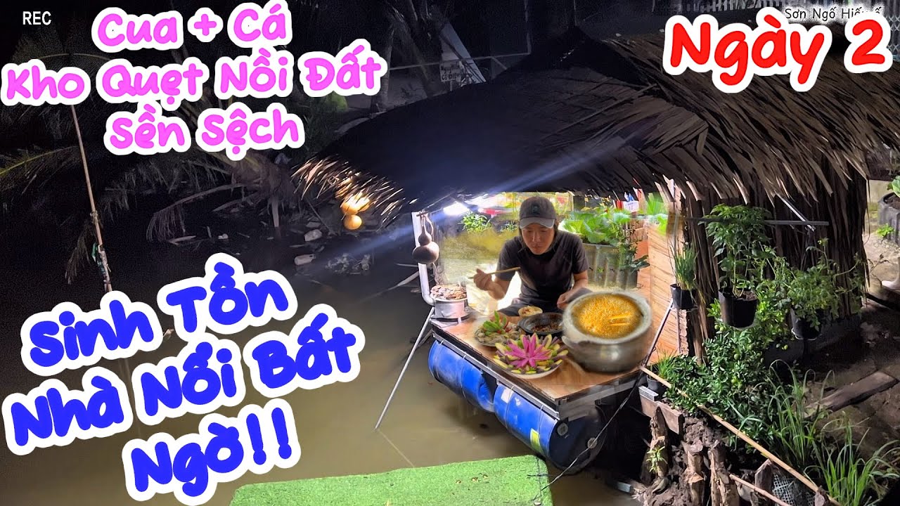 Sinh Tồn Trên Bè Bằng Thùng Phi Phòng Thiên Tai | Cá rô phi nướng muối tuyết | Sơn Ngố Hiếu Ế