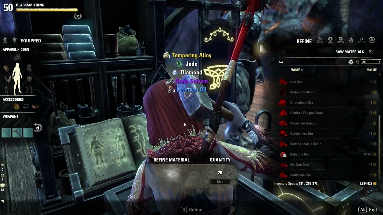 The Elder Scrolls Online: Slowly Refining almost 10k Lumps of Ore  | 