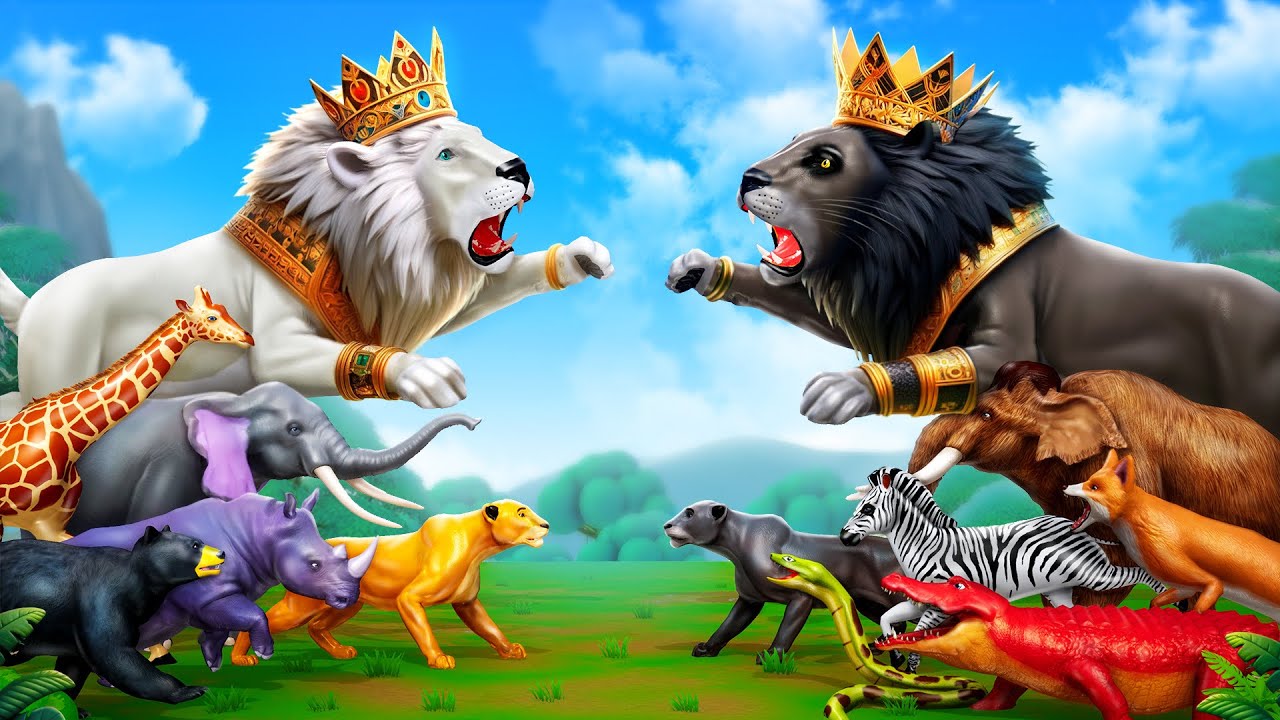 Clash of Kings Black Lion vs White  Battle for the Animal Kingdom  3D Animals Cartoon 2024