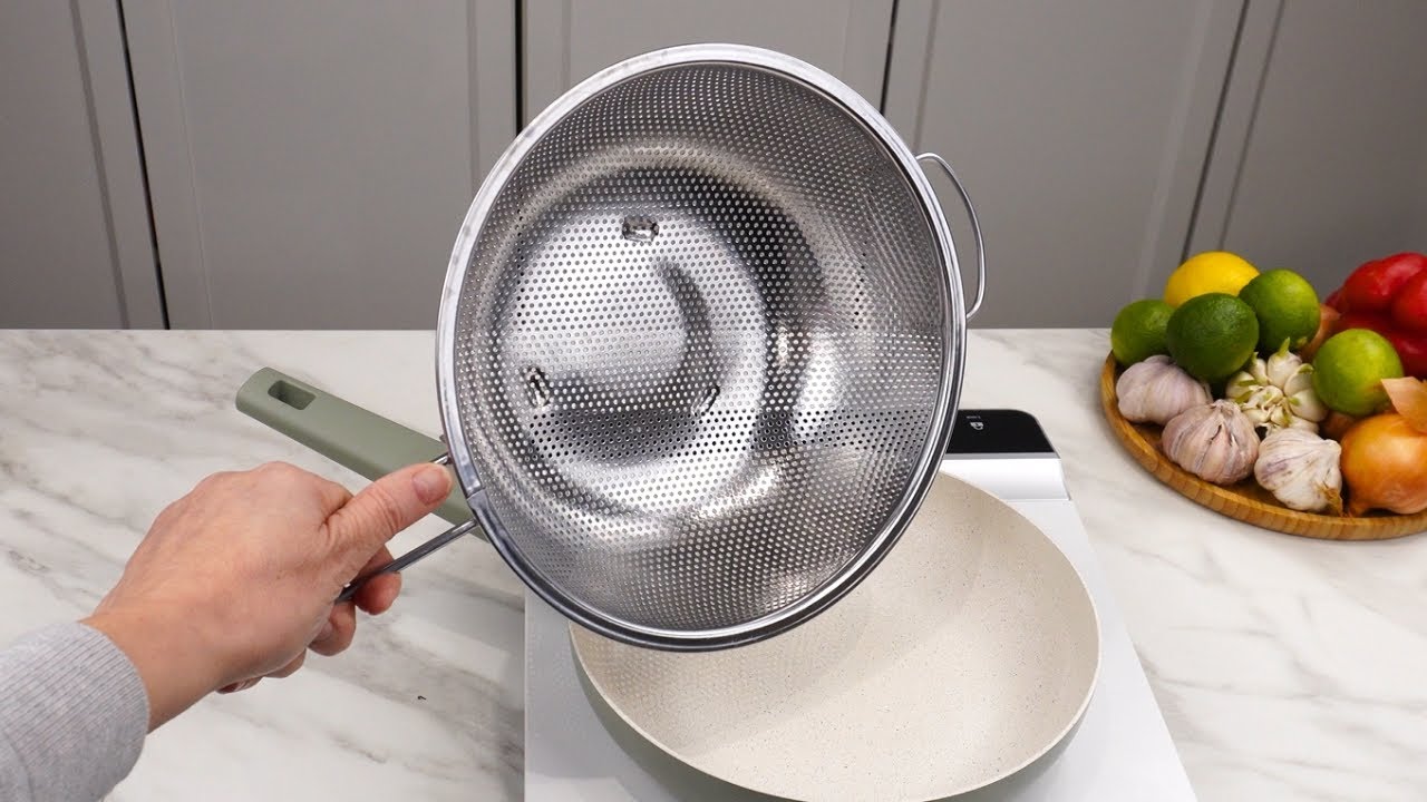 I put colander on pan. I regret that I started doing this trick so late