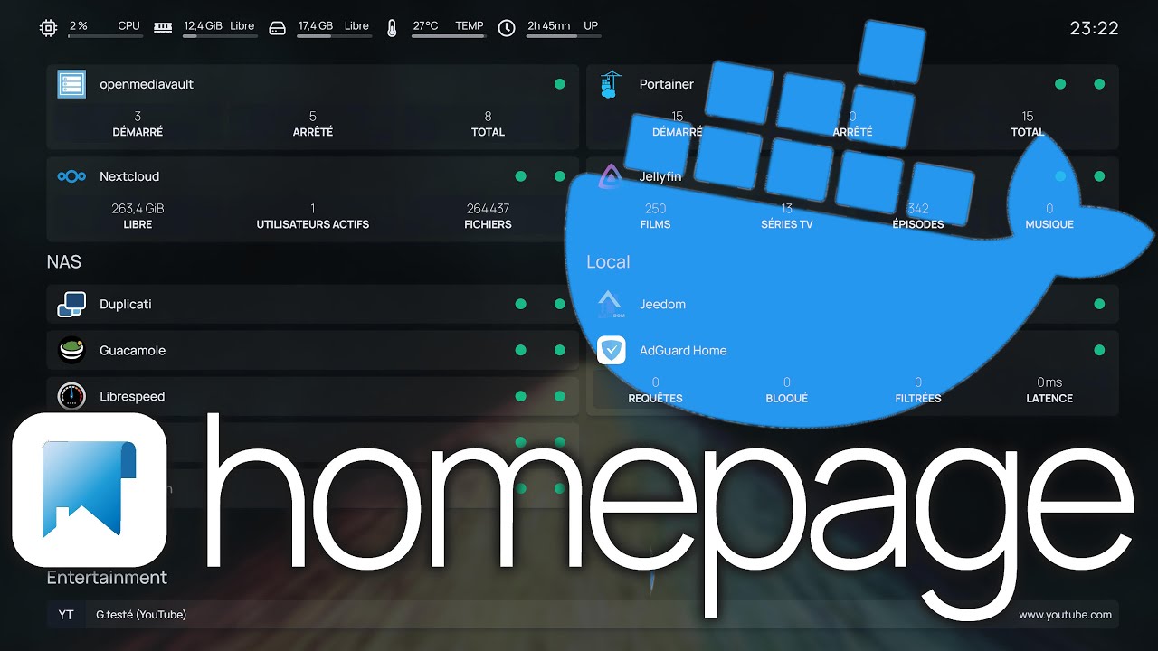 homepage 💻 le tableau de bord Docker des mes services auto-hébergés