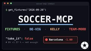soccer-mcp in 25 seconds: fixtures, de-vig, Kelly and team mood — real MCP calls screenshot 2