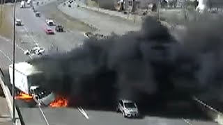 Box Truck Bursts Into Flames on Minnesota Highway