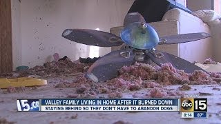 Woman living in fire-damaged home with nowhere else to go