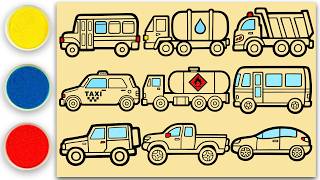 Transportation Vehicles Sand Coloring Art | Satisfying Vehicle Coloring Page