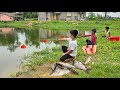 Fishing Video || Three expert Boy's fishing happily in the Beautiful Big Pond || Best hook trap