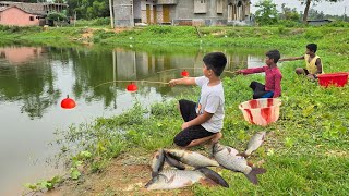 Fishing Video || Three expert Boy's fishing happily in the Beautiful Big Pond || Best hook trap