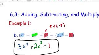 6 3 Adding Subtracting and Multiplying Polynomials