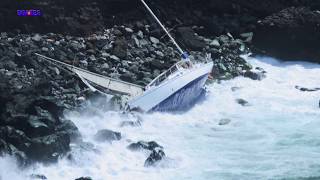 Iate encalha no Morro de Castelo Branco, ilha do Faial nos Açores 12 05 2019