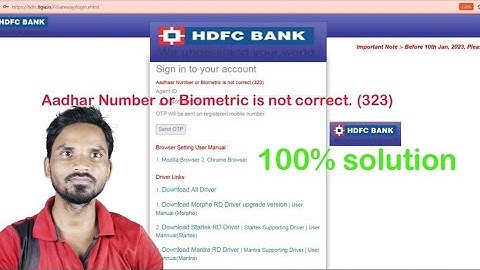 error HDFC BC login error aadhaar number or Biometric is not correct (323) CSC