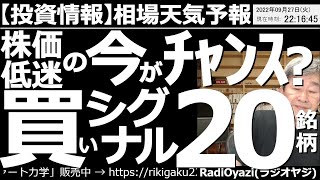 【総合投資情報－相場天気予報】株価低迷の今がチャンス？日本株「買いシグナル」20銘柄！　日経平均の売買シグナル、NYダウなど米国指数の買い値メド、原油など商品先物情報、為替(FX)の売買チャンスなど。