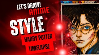 Drawing Harry Potter in a anime style | Alcohol markers | Colored pencils