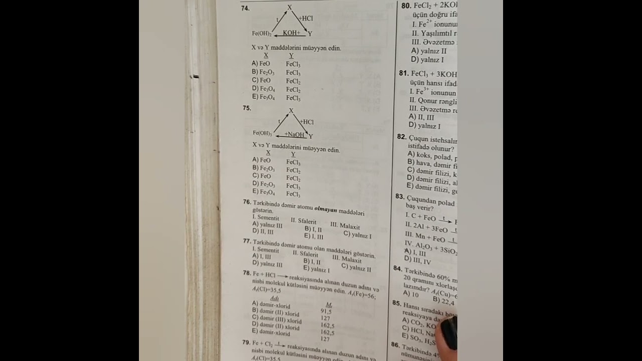 2-ci hissə kimya test toplusu / Dəmir alınması xassələri çuqun polad / səh 75 / 65-102 asan izahlar