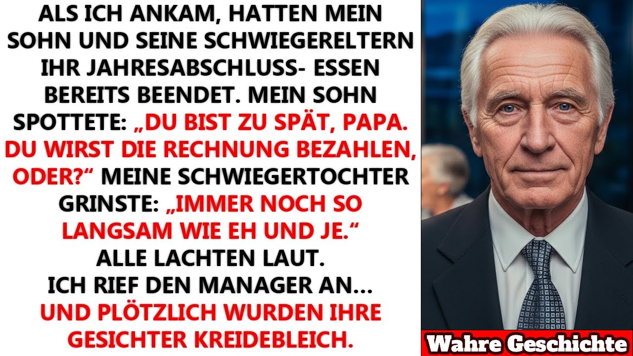 Mein Sohn und seine Schwiegereltern genossen ein Luxus-Dinner und erwarteten, dass ich zahle.