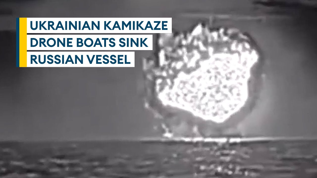 Dramatic footage shows Ukrainian drone boats destroying Russian warship ...