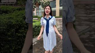 ￼MUMUM// Đầm bầu sọc MIMI dang suông kêt hơp phối cách điệu nhẹ nhàng thanh lịch trong công sở