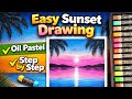 🌅🌴Easy Sunset Scenery Drawing with Oil Pastels  | Step by Step@Artscreatives