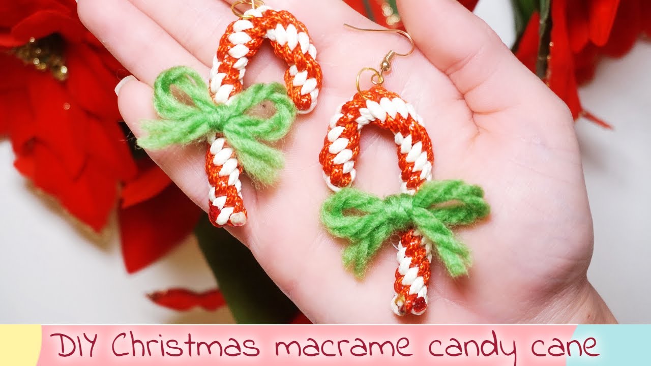 DIY Christmas macrame candy cane earrings Macrame earrings tutorial