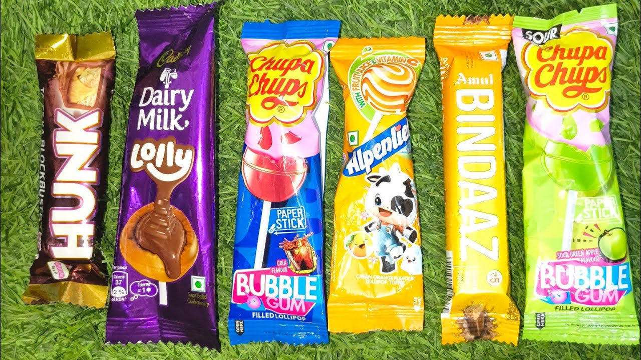 ASMR Most Popular Candys / some lots of colorful rainbow lollipop candy / unpacking chocolate eat