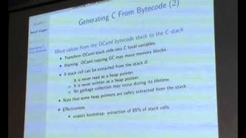 OUD 2012.  Benoit Vaugon:  OCamlCC - raising low-level byte code to high-level C