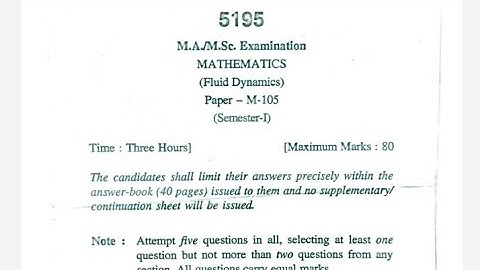 MSc Mathematics- FLUID DYNAMICS paper- 105 || HPU Msc 1st semester previous year paper