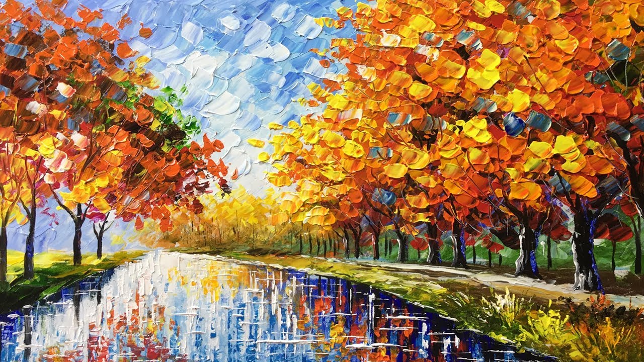 Autumn Beauty Palette Knife Acrylic Painting - YouTube