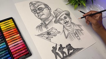 How to draw Independence Day Drawing, Subhash Chandra Bose Drawing, Bhagat Singh Drawing, Outline