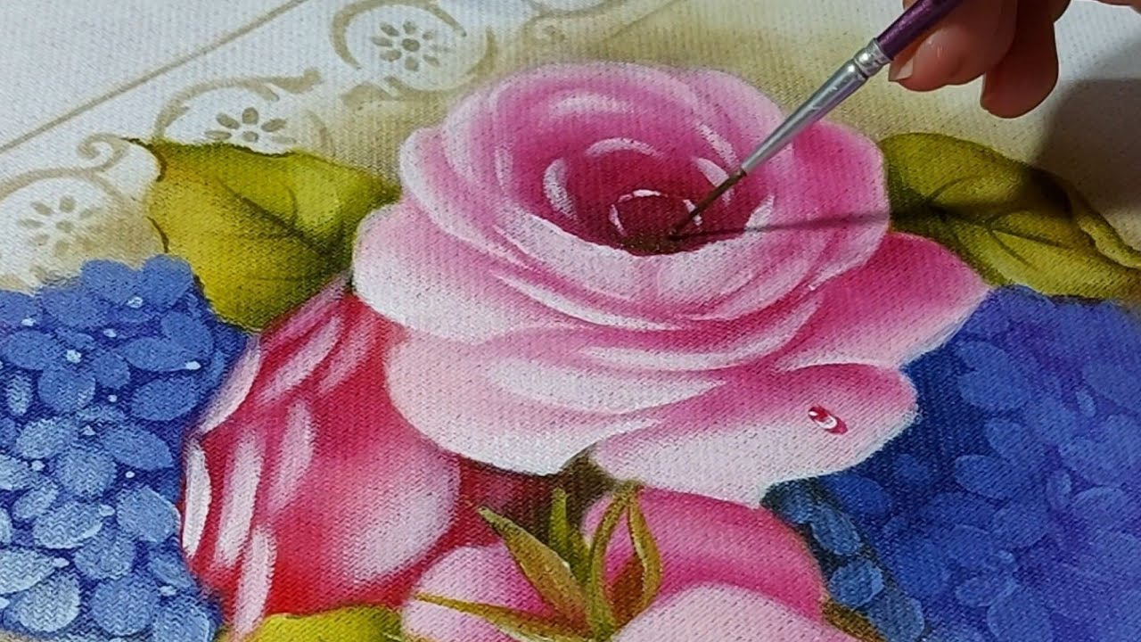 Como Pintar Rosas e Hortênsias. Pintura em Tecido. Luciana Dalponte