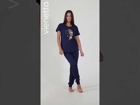 Купить Хлопковый комплект из футболки и брюк VIENETTA 4051890000 в Украина в Lingerie.ua - Одяг для дому та відпочинку, Видео 1