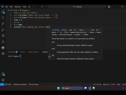 Swapping of two numbers using Temporary variable in Python