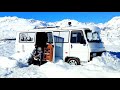 Froid glacial  caravane de camping avec pole  une journe froide mais heureuse avec les enfants