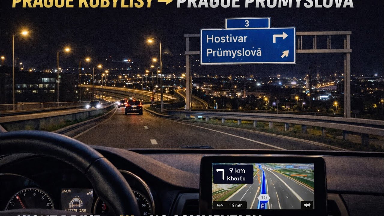 🚗 Prague Kobylisy → Prague Průmyslová | Night Drive | 4K | No Commentary