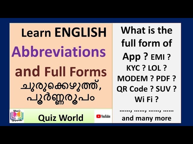 Abbreviations, English short forms, English full forms, Abbreviations and  Acronyms