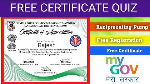 National Level Certificate Quiz l Reciprocating Pump Quiz l Online Certificate Quiz with Answers