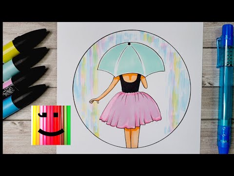 Видео: Comment dessiner une Fille avec un Parapluie de Dos - Dessin dans un Cercle Fille sous la Pluie