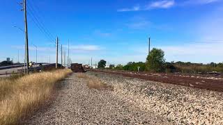 KCS 4830 leads empty grain train crossing over tracks, Houston Texas 11/26/2021