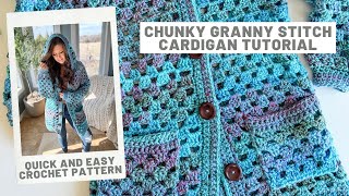 Chunky Granny Stitch Cardigan Crochet Pattern  TopDown and Seamless with Pockets and Hood