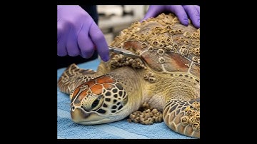 REMOVE BARNACLES FROM SEA TURTLE - helping helpless sea turtle