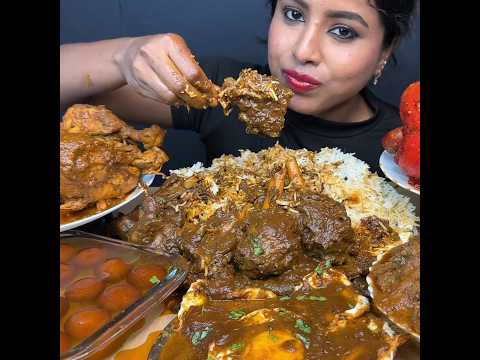 ASMR: EATING SPICY MUTTON CURRY🔥 BASMATI RICE || #shorts #mukbangn#asmreating #mukbangasmr #asmr