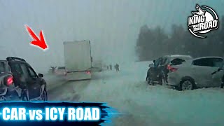 Car ice Sliding crash \& spin outs 2021. Icy road. Winter weather.