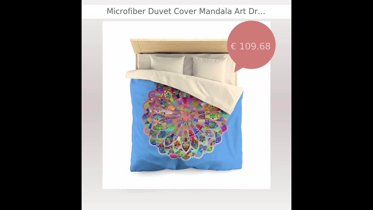 Microfiber Duvet Cover Mandala Art Drawn by Hand - Colorful Mandala on Light Blue background