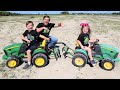 Using kids tractors to plow up field | Tractors for kids working on the farm