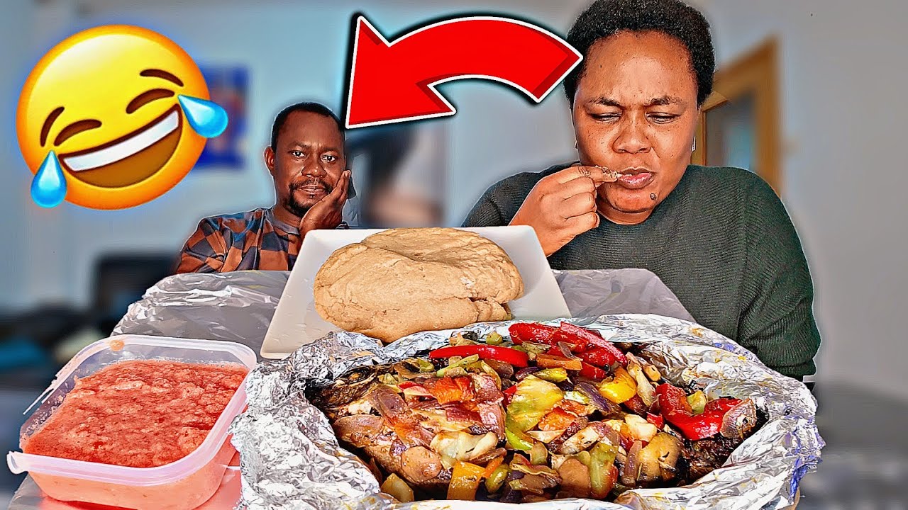 PICK THE NUMBER AND TAKE A BITE MUKBANG CHALLENGE , BANKU WITH TILAPIA FISH MUKBANG, AFRICAN FOOD