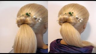 Schön Schnell. Einfache Frisur Für Mittellanges Haar. Easy Ponytail Donut Hair Bun. Peinados