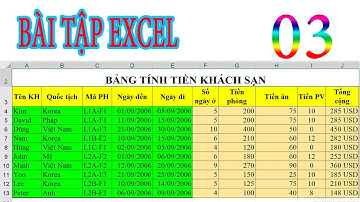 Bài Giải Excel : BẢNG TÍNH TIỀN KHÁCH SẠN