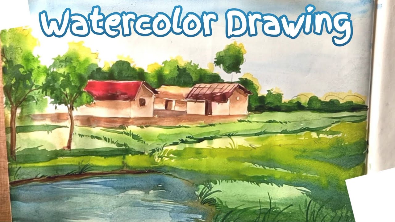 village watercolor painting nature drawing painting watercolor easy